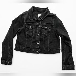 Vintage Women's Or Kids Black Denim Jacket - Classic Button-Front